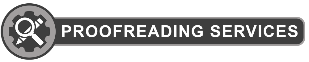 Proofreading banner Gear pencil and magnifying glass